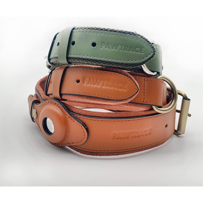 PawTrace Airtag Dog Collar Leather. Durable collar made of genuine leather compatible with Apple AirTag. More comfortable protection for small & large dogs. GPS dog band in brown. Adjustable (XS) XS (circumference 25-33cm)