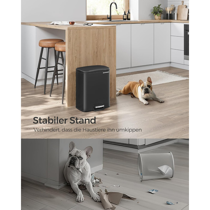 Відро для сміття SONGMICS з педаллю, 20 літрів, з м'яким закриттям, з внутрішнім відром, 15 мішків, металеве срібло LTB543E01