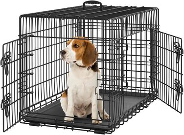 Клітка для собак Yaheetech 90x56x63 см, розкладний вольєр з перегородкою, 2 двері, висувна піддон, чорна, для дому та транспортування
