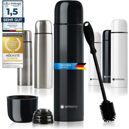 Термос з нержавіючої сталі з чашкою та щіткою; термос-каструля з подвійними стінками; не протікає, придатний для миття в посудомийній машині & BPA-free + щітка для чищення; зберігає напої гарячими та холодними (Чорний - 1000 мл)