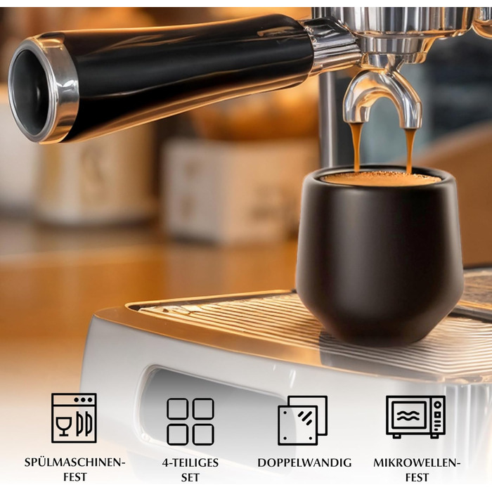 Набір чашок для еспресо Miamio 4 шт. (90 мл) з кераміки без ручки, чорний