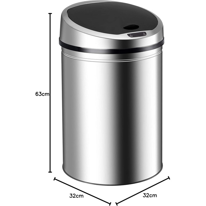 Сміттєве відро Ribelli Edelstahl з датчиком - автоматичне відкривання та закривання, Klemmring для мішка, знімний кришка, LED-індикатор (40 літрів, хром)