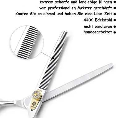 Професійна ножиця для грумінгу собак, 7 дюймів, пряма, для собак та котів, з тонкої стрижки, з японської сталі 440C