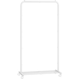 SONGMICS Clothes Rack, Rolling Garment Rack, Metal Wardrobe Stand, Rolling Wardrobe 91 cm wide, with Shelf, 2 Swivel Wheels with Brakes, Rod Loadable up to 40 kg, HSR025A01 (White, 74x40.5x158cm)