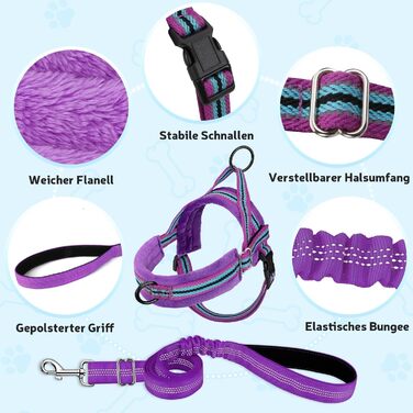 Шлейка для собак SlowTon з поводом, анти-тягуча, регульована, світловідбиваюча, для цуценят, собак малих та середніх порід, зелена (XXS, світло-фіолетова)
