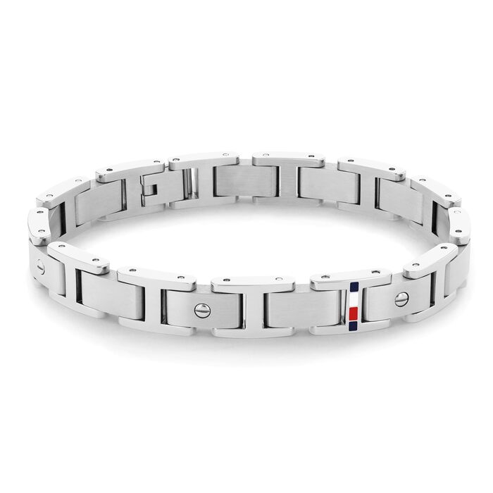 Браслет Tommy Hilfiger чоловічий з нержавіючої сталі з застібкою-карабіном 2790393 + Годинник чоловічий Tommy Hilfiger кварцовий з білим силіконовим ремінцем 1791481