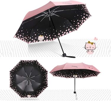 Жіночий парасолька Voy Lady – компактний, складна, з UV-захистом, рожевий, з квітковим принтом (96 см)