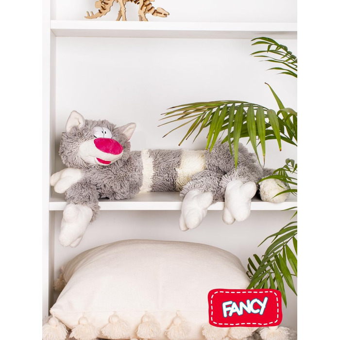 М'яка іграшка-котик FANCY 83 см – плюшова подушка для шиї та бокового сну, сіра, для дітей і дорослих