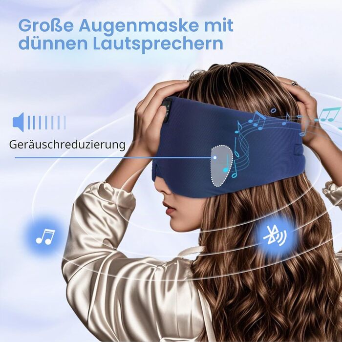 Маска для сну з Bluetooth навушниками, шовкова, 100% затемнення, для чоловіків та жінок, м'яка, для сну, подорожей, релаксації, блакитна