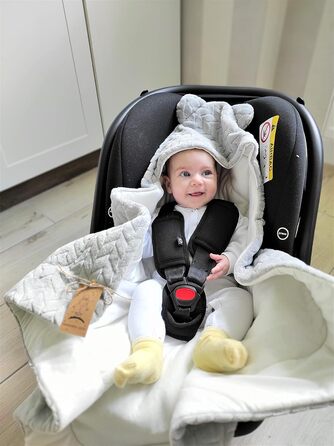 Дитяча ковдра-конверт Bo DANKA для автокрісла, коляски та Maxi Cosi, 80x80 см, з капюшоном і липучкою, універсальна, сіра, для новонароджених, зима-літо