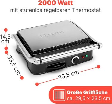Clatronic 2000W Contact Grill | Non-Stick Grill Plates | Panini Grill Toaster | KG 3487
