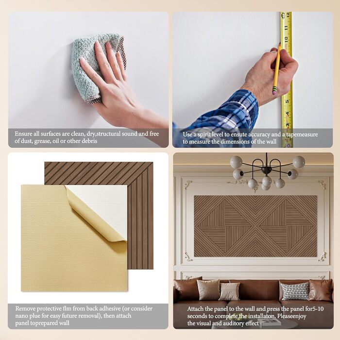 Акустичні панелі JBER (6 шт), самоклеючі звукопоглинаючі стінові панелі для офісу, студії та дому, 180 x 120 см, колір тик