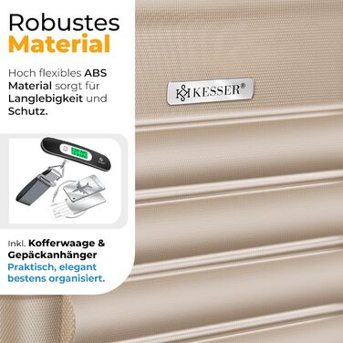 Чемодан KESSER® середній, жорсткий корпус, вага + бірка для багажу | Валіза-роликовий чемодан з кодовим замком, 4 колеса, ABS, телескопічна ручка (66x45x28см / 84 літри, шампань) 66см - 84Л шампань