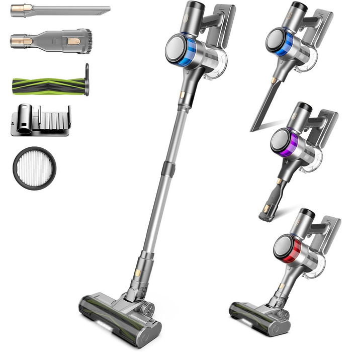 Акумуляторний пилосос Dzaki 45KPa бездротовий без мішка з дисплеєм, антизаплутана щітка, час роботи 55 хв, знімний акумулятор, для твердих поверхонь, шерсті тварин, килимів, авто (Золотистий сірий)