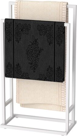 Підставка для рушників на підлозі, металева, з 2 перекладинами, для ванної кімнати, стабільна, економна, індустріальний стиль (білий)