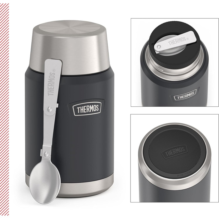 Термос ICON Food Jar 0,71 л, темно-сірий/графітовий мат, контейнер для їжі 710 мл, з подвійних стінок з нержавіючої сталі 18/8, зберігає тепло та холод, з відкидним ложкою, неслизьке дно, абсолютно герметичний