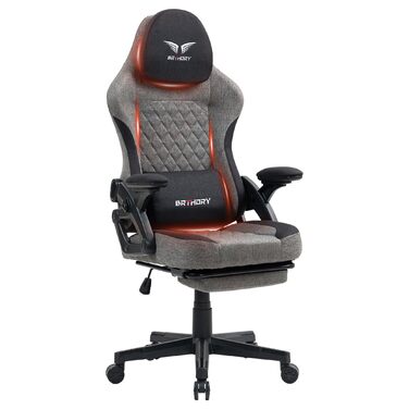 Геймерське крісло Racing Ergonomic Stoff Schwarz Grau з регульованою підголівкою, підлокітниками та підставкою для ніг
