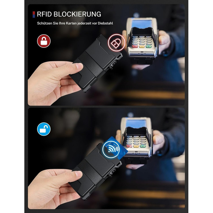 Чоловіче картхолдер з алюмінію, мінімалістичний, Pop-Up, тонкий, RFID захист, для передньої кишені, вміщує 12 карт + гроші, чорний