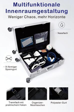 Чемодан-валіза ручної об'єм Yuweijie з алюмінієвим каркасом та полікарбонатом, 55 см, 35 л