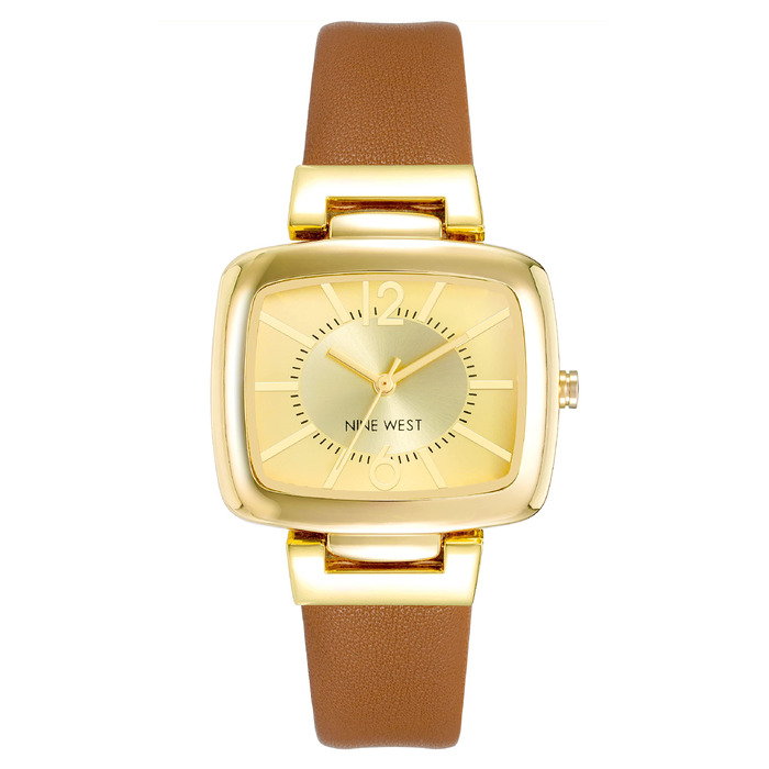Жіночий наручний годинник Nine West зі шкіряним ремінцем (Honey Brown/Gold)