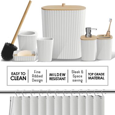 Набір аксесуарів для ванної кімнати Clara Clark 20 предметів, білий: штора для душу, туалетний йоржик, кошик для сміття, дозатор для мила