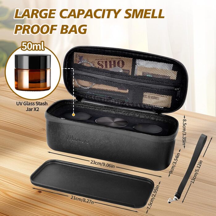 Marvero Scent Density Bag Premium 2.0 - Scent-Proof Container with UV Glass Jar & Work Surface | 100% Waterproof, Shockproof EVA Material | Ideal for Travel (23x9x8.5cm)