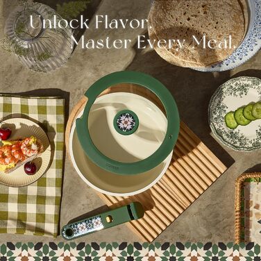 Набір керамічного посуду CAROTE 21 предмет, з антипригарним покриттям та знімними ручками, зелений