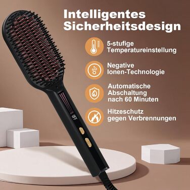 Іонізаційна щітка-випрямляч для волосся iToncs 2-в-1 з захистом від опіків та функцією пам'яті, LCD-дисплей, 5 температурних режимів (120°C-230°C), чорна