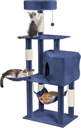 Кігтеточка для котів Blaugrau велика 133.5 см з платформами, гамаком та корзиною. Багатоповерхова кігтеточка-будиночок з ігровими можливостями