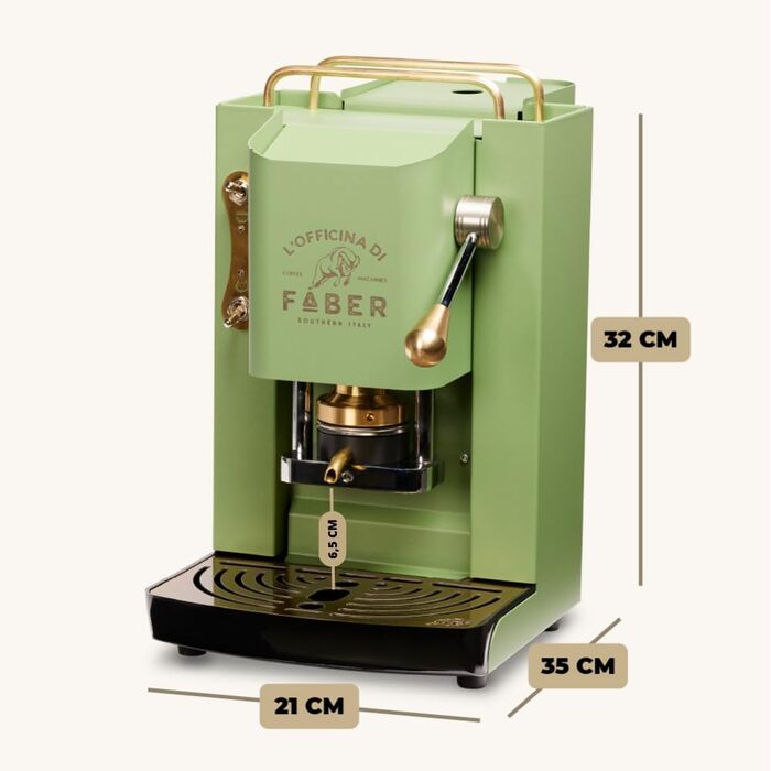 Faber Coffee Machines | Pro Deluxe Model | ESE 44 mm Coffee Pod Machine | Brass-Coated Finish | Adjustable Brass Pad Press | Standard Electrical Valve (Acid Green)