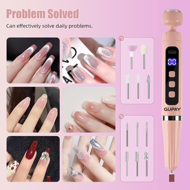 Електричний фрезер для нігтів бездротовий, професійний для гелю, акрилу та акрилу-гелю. Набір для манікюру та педикюру з LED-лампою, 5 швидкостей, для початківців