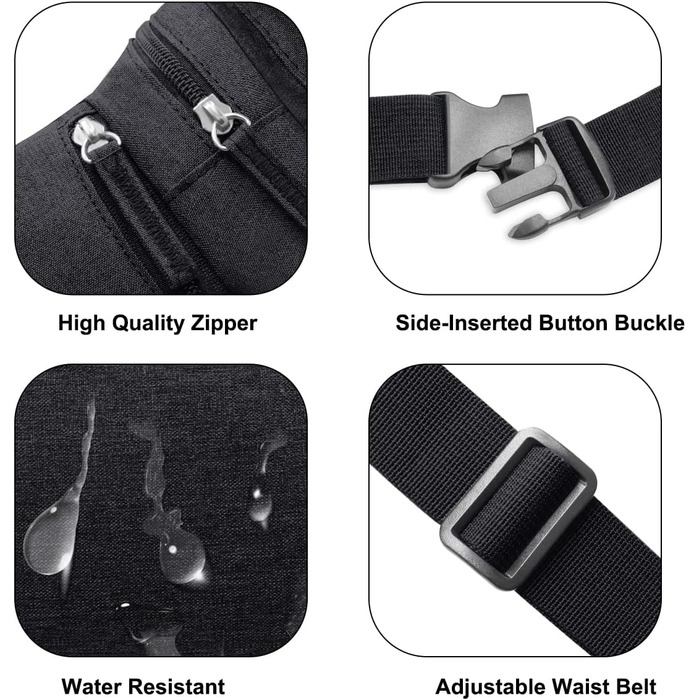 Чоловіча та жіноча поясна сумка на пояс, водонепроникна, з тримачем для пляшки, для туризму, прогулянок з собакою, активного відпочинку (Чорний)