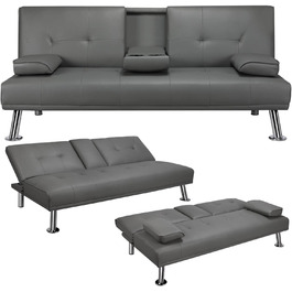 Yaheetech 3-Seater Convertible Sofa Bed with Cup Holders and Reclining Backrest