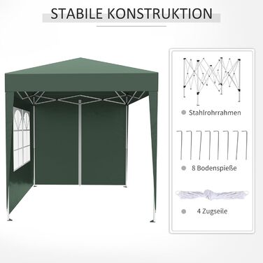 Outsunny 2x2m (6.5x6.5ft) Gazebo, Waterproof, Pop-up Folding Canopy with 4 Side Walls, Drain Holes, Windows, Foldable Party Tent, UV 30+, Garden Tent with Carry Bag, Garden Gazebo for Patio, White (Dark Green)
