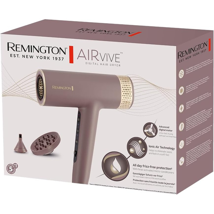 Фен для волосся Remington AIRvive EC8930 з безщітковим цифровим двигуном, іонізацією та анти-фриз технологією, 12 режимів, дифузор та насадка для стайлінгу