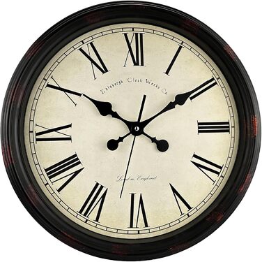 DIYZON Round Classic Wall Clock, Silent Non-Ticking, 40 cm High-Quality Quartz Vintage Clock, Large Number Retro Decorative Clock, Battery Operated, Easy to Read for Home, Kitchen, Dining Room (Black Brown, 40CM)