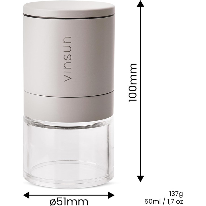 Набір з 2 мельниць для солі та перцю Vinsun - керамічний жорно, ручне регулювання, нержавіюча сталь, бежевий