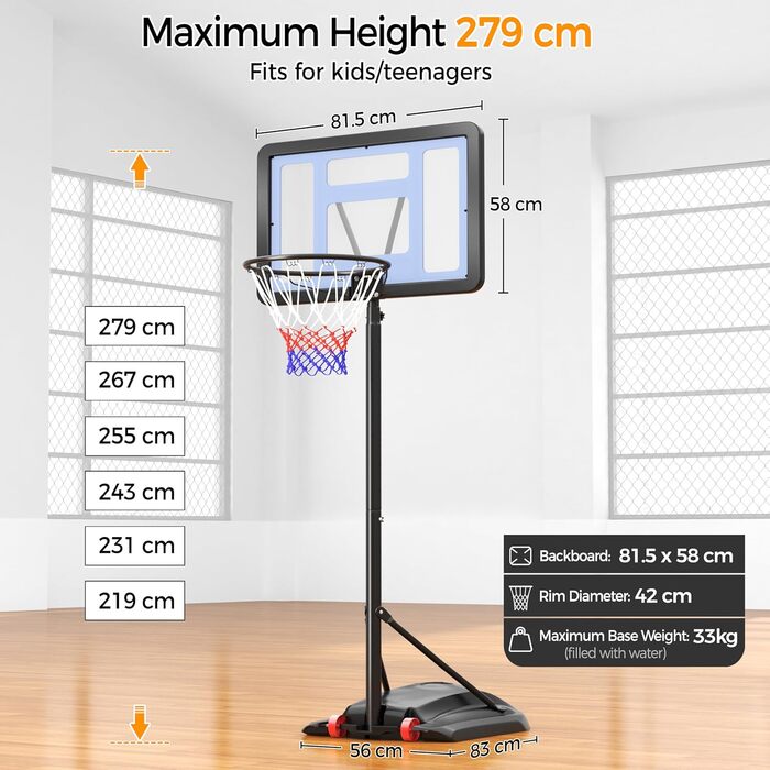 Yaheetech Adjustable Basketball Stand with Wheels - Outdoor Basketball Hoop System