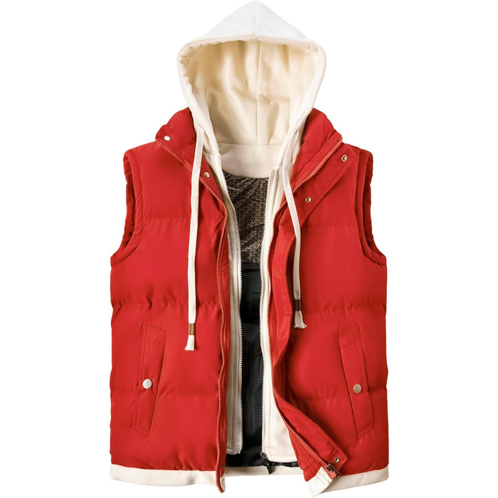 Чоловіча степкова жилетка з капюшоном. Тепла безрукавка для активного відпочинку та повсякденного носіння. Червоний колір, розмір M