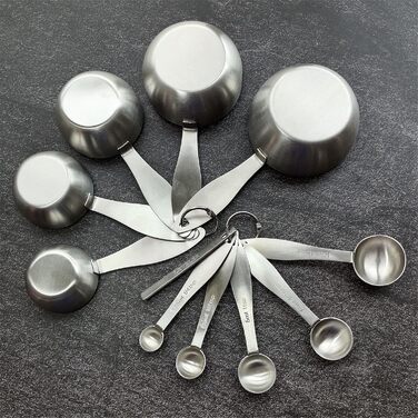 Measuring cup and spoon set, robust, stainless steel measuring cups and spoons, 20 pieces: 5 measuring cups, 6 measuring spoons, 5 mini measuring cups, conversion chart for measuring cups and spoons.