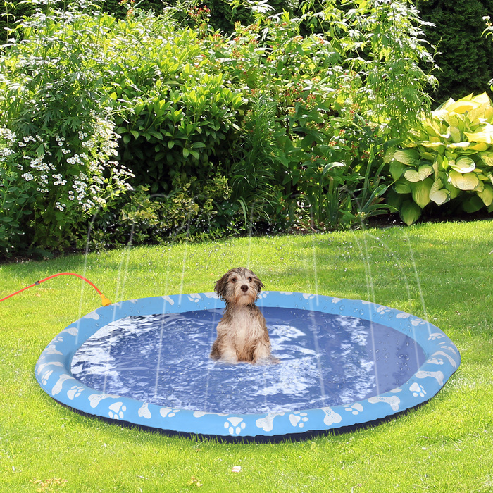 PawHut Splash Sprinkler Pad 170 см ігровий килимок для води для собак, антиковзаюча PVC-підстилка для вулиці блакитного кольору, ідеально підходить для літнього відпочинку в саду
