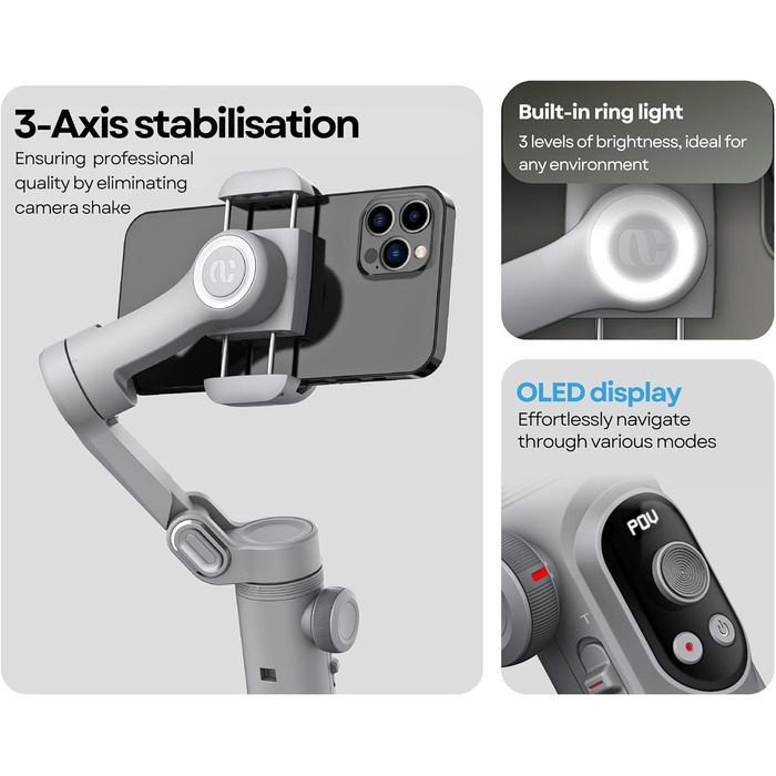 Aochuan Smart X Pro - Стабілізатор Gimbal для смартфонів (iPhone/Android) з триподом, 3-осьовий, для зйомки відео та vlogs