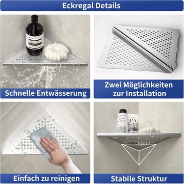 Поличка для душу Eck з нержавіючої сталі 304, 2 шт. для ванної кімнати, сітчаста, для плитки, монтажна, срібна