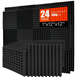 Акустичний поролон для шумоізоляції стін, панелі звукопоглинаючі з пінопласту високої щільності, 30 x 30 x 2.5 см, 24 шт. в комплекті