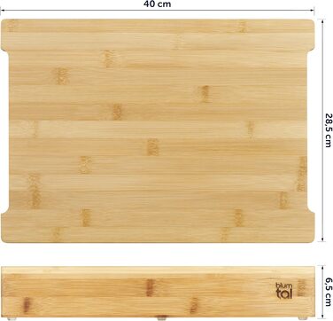 Blumtal Bamboo Cutting Board made of 100% Bamboo with 3 Stainless Steel Catch Basins (oven-safe) - Antibacterial Wooden Board 40x28.5 cm - Wooden Cutting Board - Knife-Friendly Bamboo Cutting Board
