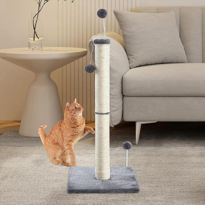 Котяча дряпка XXL з натурального сизалю, кігтеточка з м'яким плюшем та іграшкою (97см)