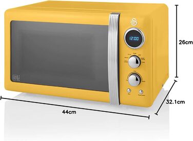 Мікрохвильова піч Swan Retro SM22030YELNEU 20л, жовта, 800W, мікрохвилі з функцією розморожування та таймером 60 хв