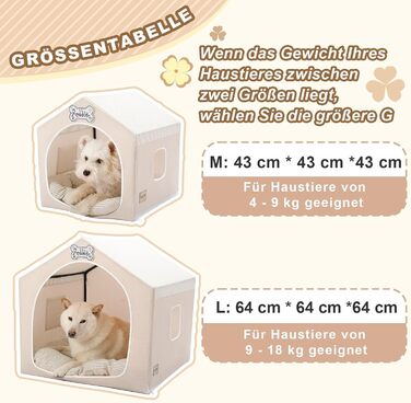 Washable Folding Dog Bed & Tent - Indoor Dog House for Small Dogs (4-9kg) - Beige