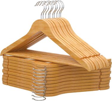 Плечики для одягу Portentum Holz, 10 шт., натуральні кольори - 360° обертання гачка, виступи для спідниць та блузок, нековзний тримач для штанів, підходять для костюмів, сорочок, курток (20 шт.)