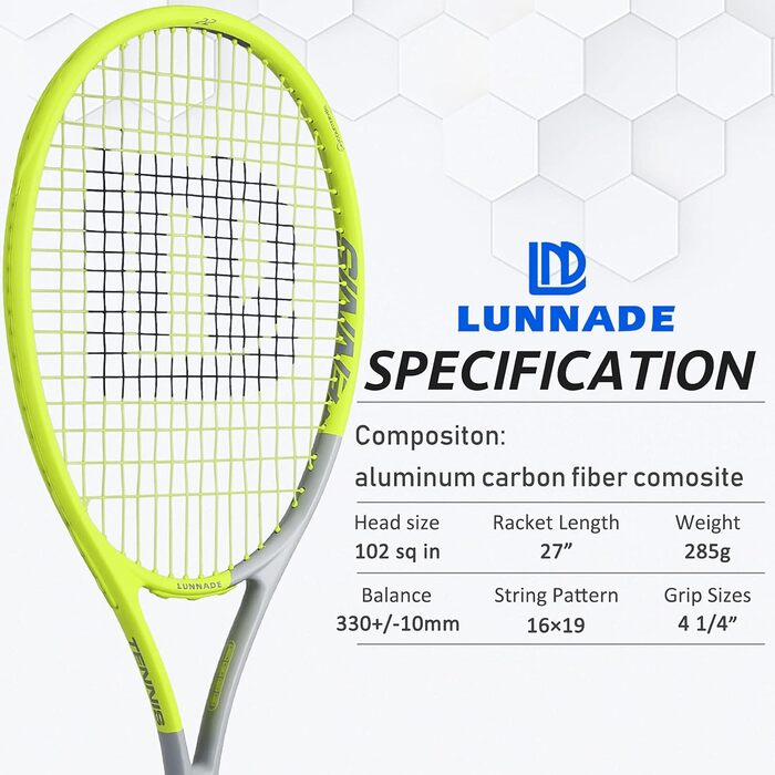 Тенісний racket LUNNADE для дорослих, легкий, з чохлом, для початківців та професіоналів (27 дюймів, жовтий Head)